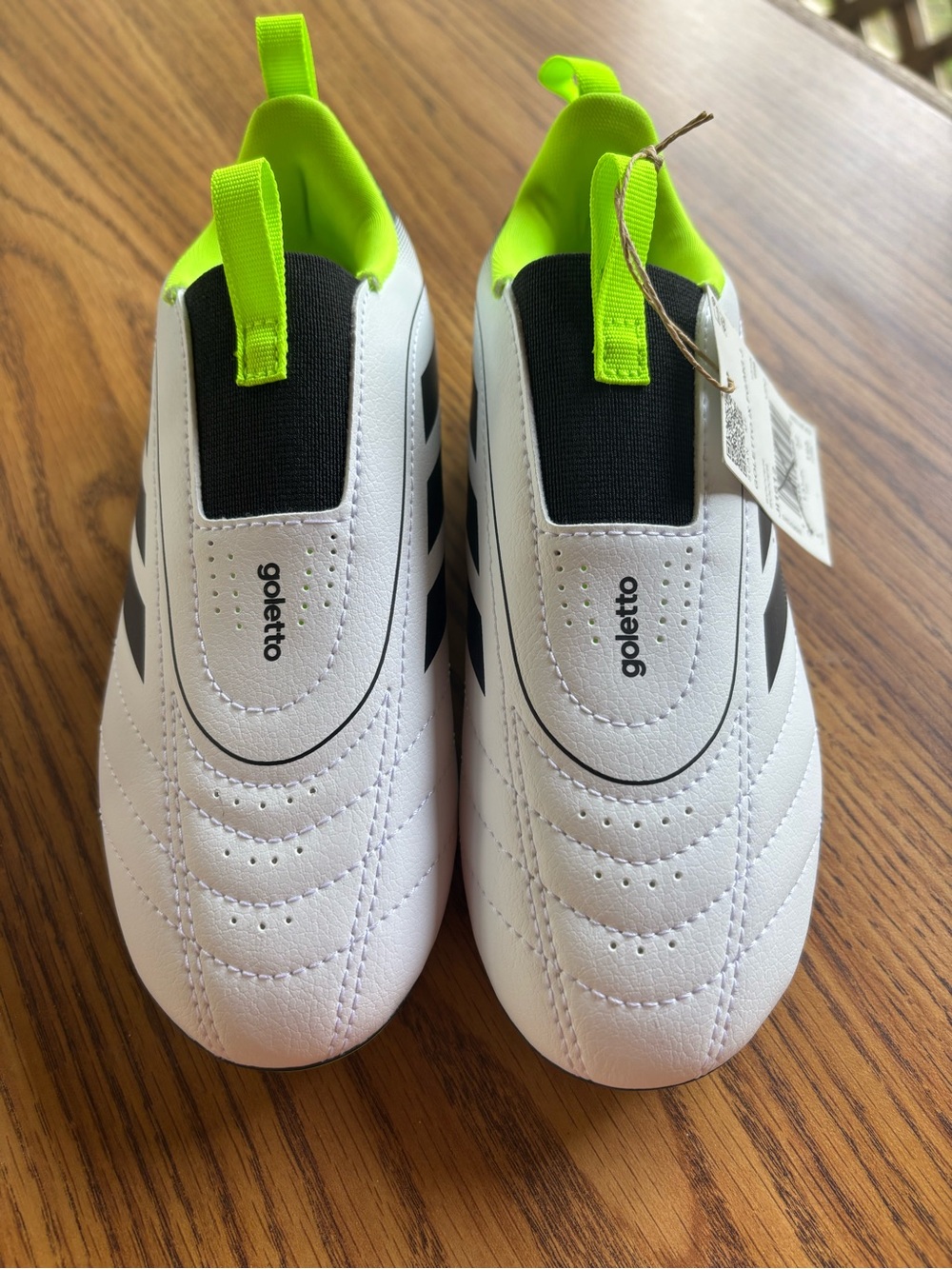 adidas White Black Soccer Cleats with Neon Green Tab